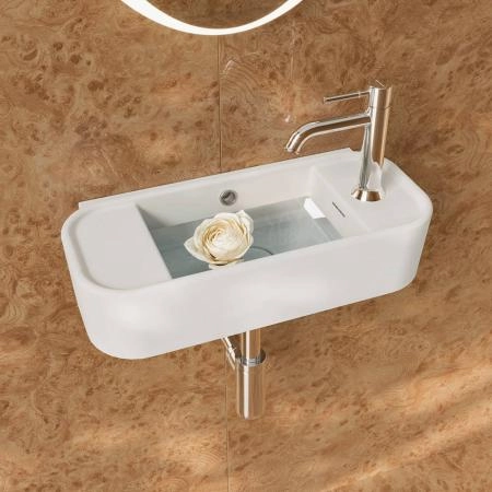 Раковина Kerama Marazzi ЭЛЕГАНС KMELWB51GWH1RH подвесная 51 см с крепежом, правосторонняя, белая глянцевая