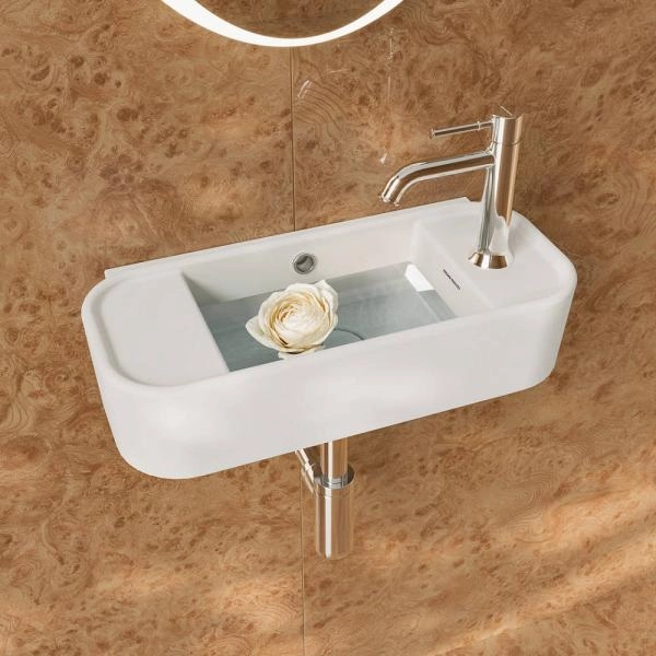 Раковина Kerama Marazzi ЭЛЕГАНС KMELWB51GWH1RH подвесная 51 см с крепежом, правосторонняя, белая глянцевая