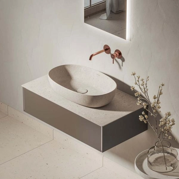 Раковина Kerama Marazzi PLAZA ПЛАЗА KMPLWB60MBEST0 60 см накладная с донным клапаном, риккарди бежевый