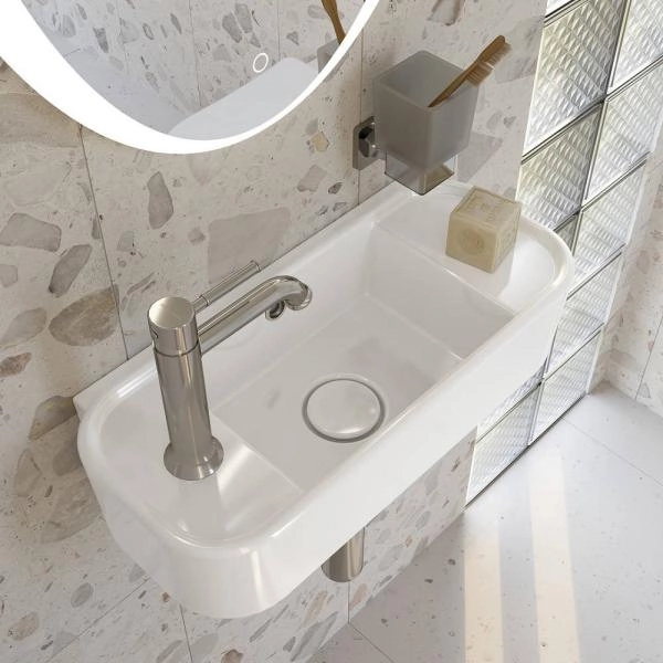 Раковина Kerama Marazzi ЭЛЕГАНС KMELWB51GWH1LH подвесная 51 см с крепежом, левосторонняя, белая глянцевая